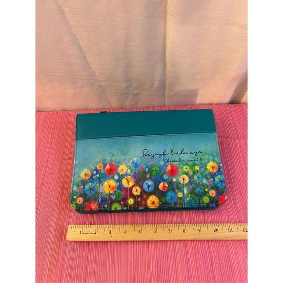 Bible cover blue "Be joyful always" 1 Thes. 5:16 zipper handle 8"x11" - Picture 1 of 3